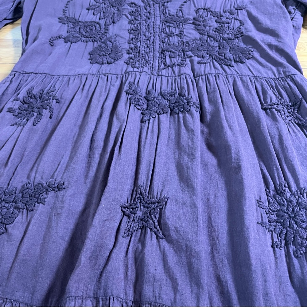 Kyla Seo Ula Bell Sleeve Embroidered Cotton Whimsigoth Mini Dress - Oxblood - Picture 7 of 14